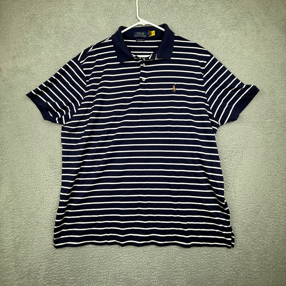 Polo Ralph Lauren Custom Slim‎ Fit Navy White Striped Polo Shirt Mens XXL